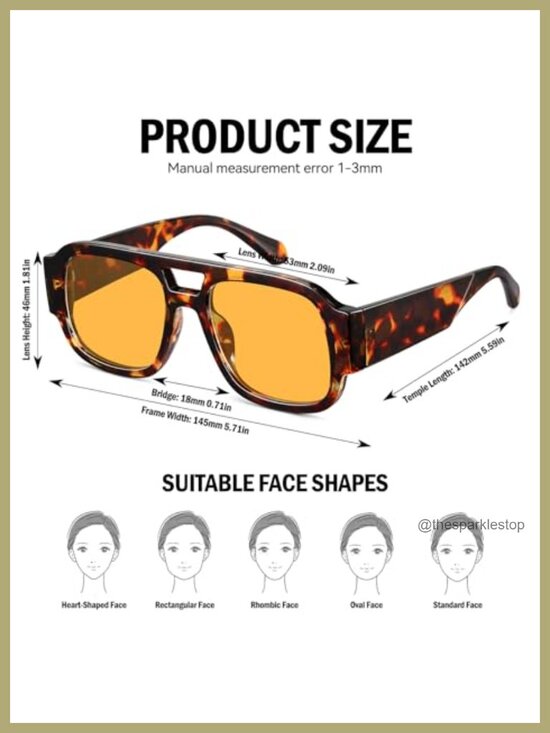 Square Aviator Sunglasses Retro Chunky Double Bridge Flat Top Y2K Shades UV400 main image 5